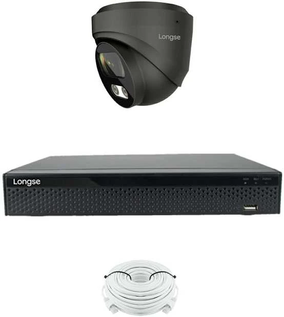4K 8 megapikselių raiškos IP kamerų komplektas Longse - 1- 4 kameros CMSBKL8RC-DG Hybrid light, POE, žmogaus ir automobilio detekcija, tamsiai pilka, Kamerų kiekis: 1, Vaizdo ir maitinimo kabeliai: Su kabeliais