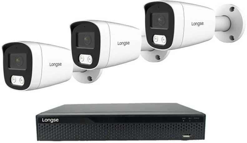 4K 8 megapikselių raiškos IP kamerų komplektas Longse - 1- 4 kameros BMSCKL8RC Hybrid light, POE, žmogaus ir automobilio detekcija, Kamerų kiekis: 3, Vaizdo ir maitinimo kabeliai: Be kabelių