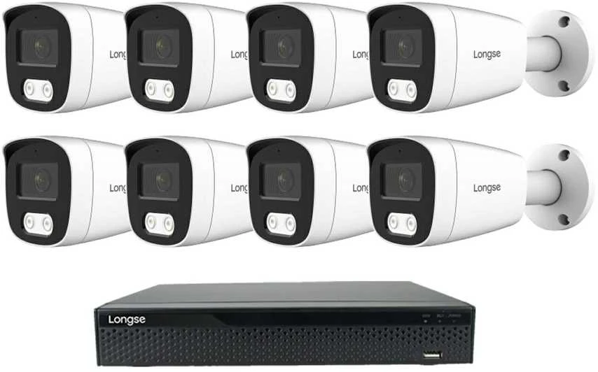 5 megapikselių raiškos IP kamerų komplektas Longse - 5- 8 kameros BMSCKL5RC, Hybrid Light, žmogaus ir automobilio detekcija, Kamerų kiekis: 8, Vaizdo ir maitinimo kabeliai: Be kabelių