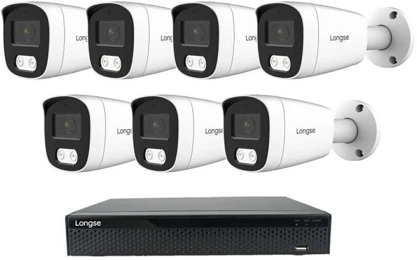 5 megapikselių raiškos IP kamerų komplektas Longse - 5- 8 kameros BMSCKL5RC, Hybrid Light, žmogaus ir automobilio detekcija, Kamerų kiekis: 7, Vaizdo ir maitinimo kabeliai: Be kabelių
