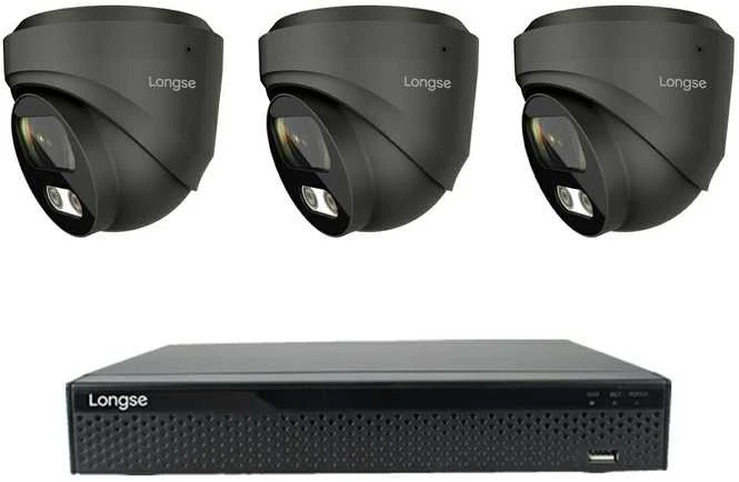 5MP raiškos IP kamerų komplektas Longse - 1- 4 kameros CMSBKL5RC-DG Hybrid light, Sony Starvis, POE, mikrofonas,žmogaus ir automobilio detekcija, Kamerų kiekis: 3, Vaizdo ir maitinimo kabeliai: Be kabelių