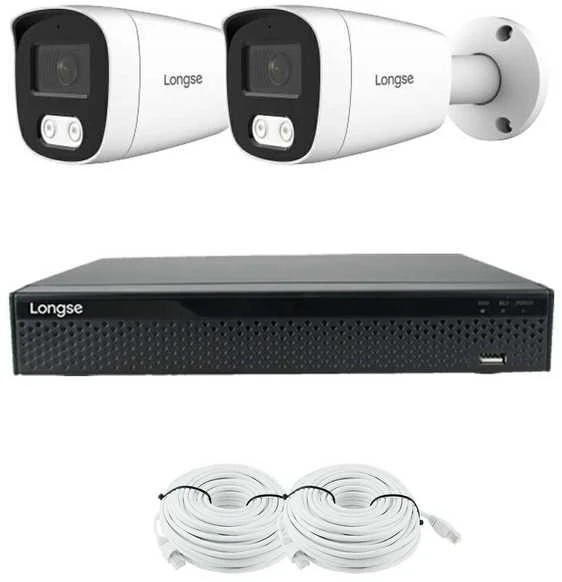 5MP raiškos IP kamerų komplektas Longse - 1- 4 kameros BMSCKL5RC, Hybrid Light, Sony Starvis, POE, žmogaus ir automobilio detekcija, Kamerų kiekis: 2, Vaizdo ir maitinimo kabeliai: Su kabeliais