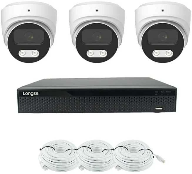 5MP raiškos IP kamerų komplektas Longse - 1- 4 kameros CMSBKL5RC Hybrid light, Sony Starvis, POE, mikrofonas,žmogaus ir automobilio detekcija, Kamerų kiekis: 3, Vaizdo ir maitinimo kabeliai: Su kabeliais