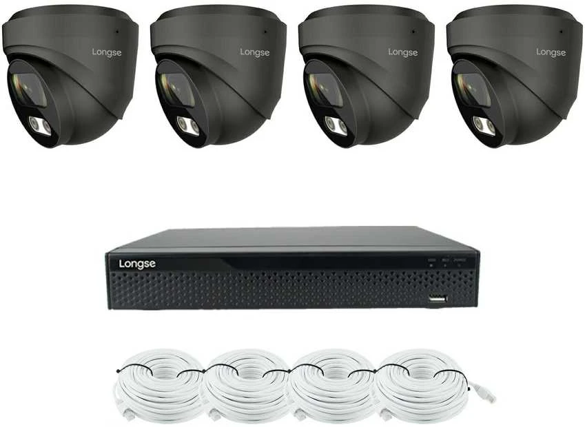 5MP raiškos IP kamerų komplektas Longse - 1- 4 kameros CMSBKL5RC-DG Hybrid light, Sony Starvis, POE, mikrofonas,žmogaus ir automobilio detekcija, Kamerų kiekis: 4, Vaizdo ir maitinimo kabeliai: Su kabeliais