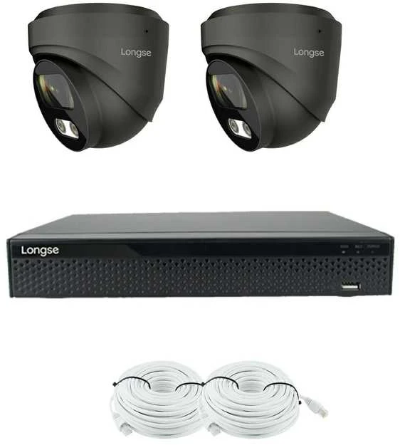 5MP raiškos IP kamerų komplektas Longse - 1- 4 kameros CMSBKL5RC-DG Hybrid light, Sony Starvis, POE, mikrofonas,žmogaus ir automobilio detekcija, Kamerų kiekis: 2, Vaizdo ir maitinimo kabeliai: Su kabeliais