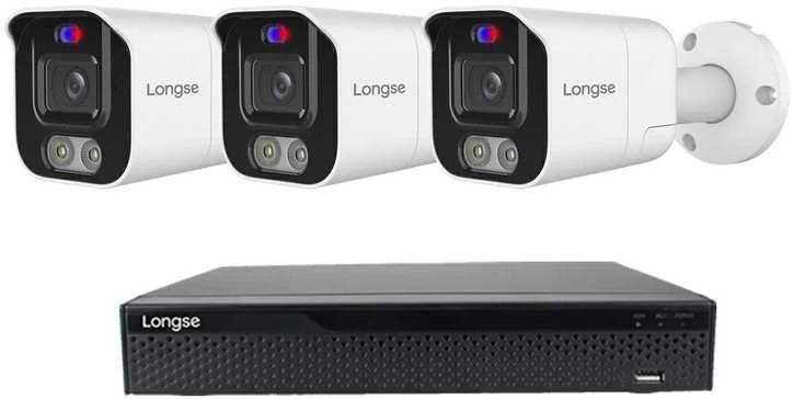 5MP raiškos IP kamerų komplektas Longse - 1- 4 kameros BMSEKL5AD-28PMSTFA12, Sony Starvis, POE, žmogaus ir automobilio detekcija, garsiakalbis, mikrofonas, švyturėliai, Kamerų kiekis: 3, Vaizdo ir maitinimo kabeliai: Be kabelių