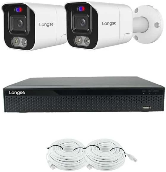 5MP raiškos IP kamerų komplektas Longse - 1- 4 kameros BMSEKL5AD-28PMSTFA12, Sony Starvis, POE, žmogaus ir automobilio detekcija, garsiakalbis, mikrofonas, švyturėliai, Kamerų kiekis: 2, Vaizdo ir maitinimo kabeliai: Su kabeliais
