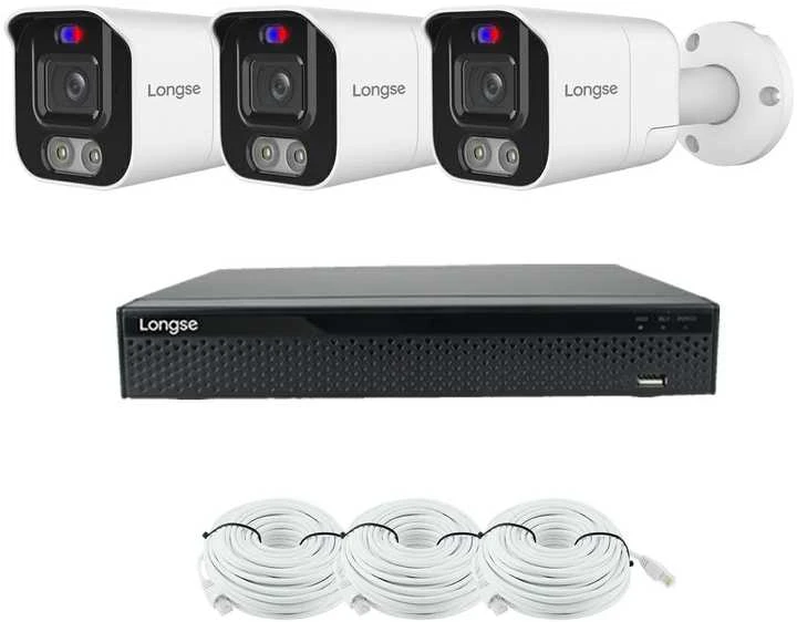 5MP raiškos IP kamerų komplektas Longse - 1- 4 kameros BMSEKL5AD-28PMSTFA12, Sony Starvis, POE, žmogaus ir automobilio detekcija, garsiakalbis, mikrofonas, švyturėliai, Kamerų kiekis: 3, Vaizdo ir maitinimo kabeliai: Su kabeliais