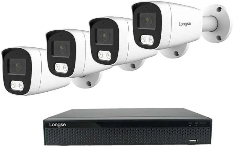 5MP raiškos IP kamerų komplektas Longse - 1- 4 kameros BMSCKL5RC, Hybrid Light, Sony Starvis, POE, žmogaus ir automobilio detekcija, Kamerų kiekis: 4, Vaizdo ir maitinimo kabeliai: Be kabelių