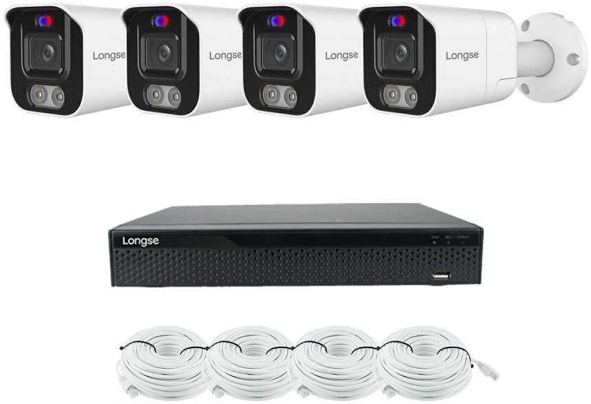 5MP raiškos IP kamerų komplektas Longse - 1- 4 kameros BMSEKL5AD-28PMSTFA12, Sony Starvis, POE, žmogaus ir automobilio detekcija, garsiakalbis, mikrofonas, švyturėliai, Kamerų kiekis: 4, Vaizdo ir maitinimo kabeliai: Su kabeliais