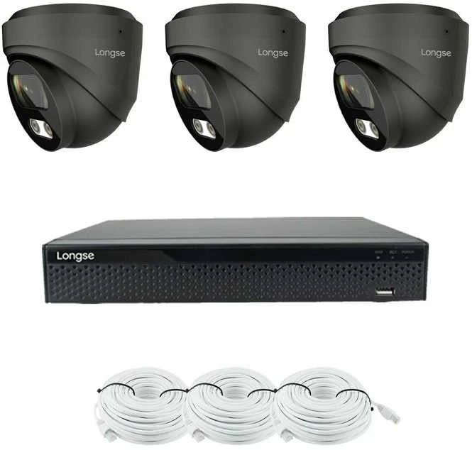 5MP raiškos IP kamerų komplektas Longse - 1- 4 kameros CMSBKL5RC-DG Hybrid light, Sony Starvis, POE, mikrofonas,žmogaus ir automobilio detekcija, Kamerų kiekis: 3, Vaizdo ir maitinimo kabeliai: Su kabeliais