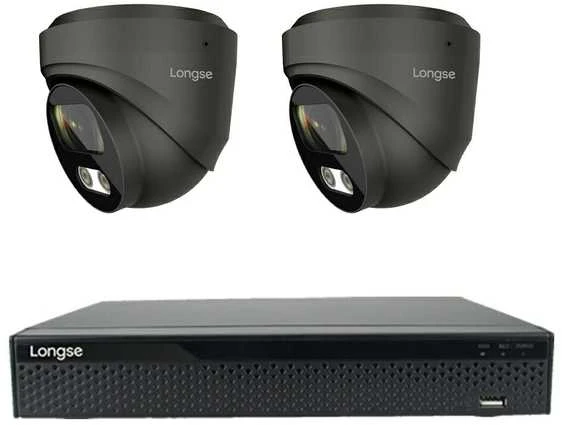 5MP raiškos IP kamerų komplektas Longse - 1- 4 kameros CMSBKL5RC-DG Hybrid light, Sony Starvis, POE, mikrofonas,žmogaus ir automobilio detekcija, Kamerų kiekis: 2, Vaizdo ir maitinimo kabeliai: Be kabelių
