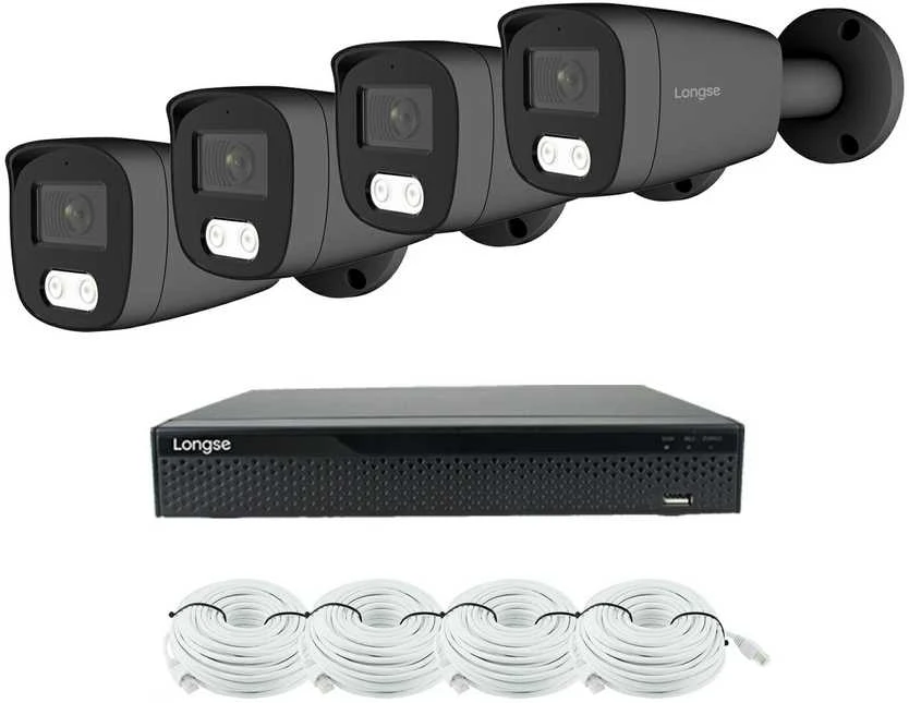 5MP raiškos IP kamerų komplektas Longse - 1- 4 kameros BMSCKL5RC-DG, Hybrid light, Sony Starvis, POE, žmogaus ir automobilio detekcija, Kamerų kiekis: 4, Vaizdo ir maitinimo kabeliai: Su kabeliais