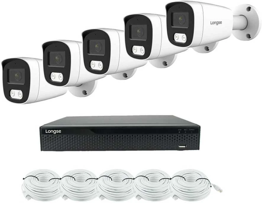 8 megapikselių raiškos IP kamerų komplektas Longse - 5- 8 kameros BMSCKL8RC Hybrid light, žmogaus ir automobilio detekcija, Kamerų kiekis: 5, Vaizdo ir maitinimo kabeliai: Su kabeliais