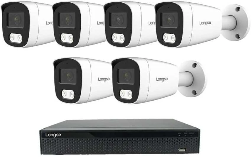 8 megapikselių raiškos IP kamerų komplektas Longse - 5- 8 kameros BMSCKL8RC Hybrid light, žmogaus ir automobilio detekcija, Kamerų kiekis: 6, Vaizdo ir maitinimo kabeliai: Be kabelių