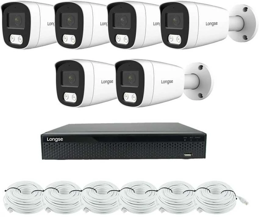 8 megapikselių raiškos IP kamerų komplektas Longse - 5- 8 kameros BMSCKL8RC Hybrid light, žmogaus ir automobilio detekcija, Kamerų kiekis: 6, Vaizdo ir maitinimo kabeliai: Su kabeliais