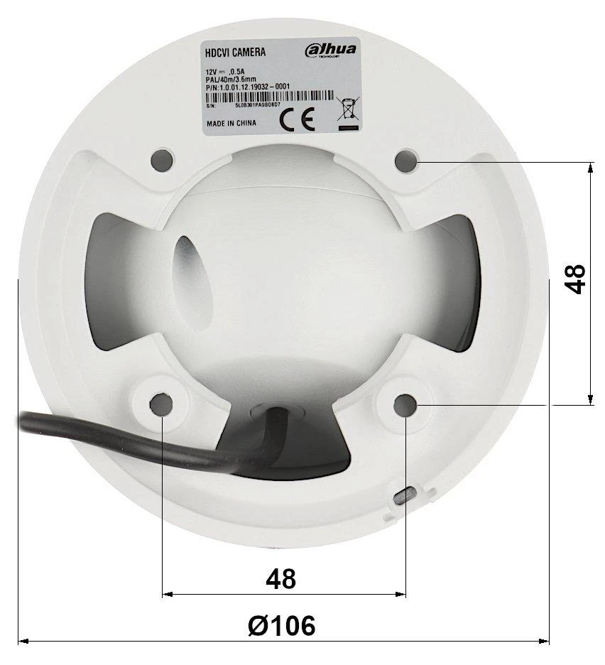 AHD vaizdo stebėjimo kamera Dahua HAC-HDW1239T-A-LED-0280B-S2, 1080P, 3,6mm