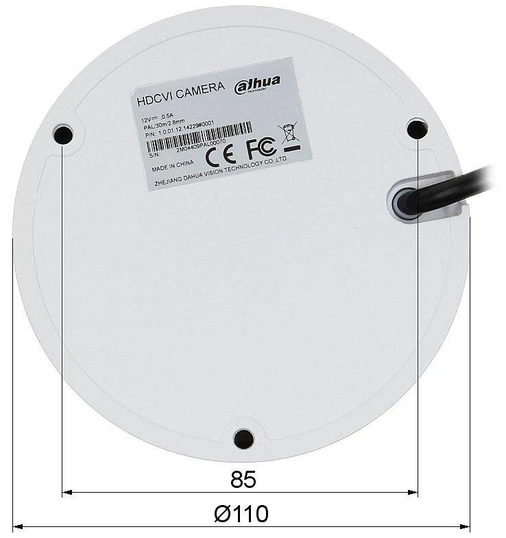 Dahua HD-CVI kupolinė kam. 5MP su IR pašvietimu iki 30m., 1/2.7" 2.8mm 98°, IP67, IK10