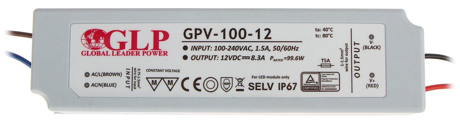 Mpl Power 100W LED Maitinimo šaltinis GLP 12V IP67