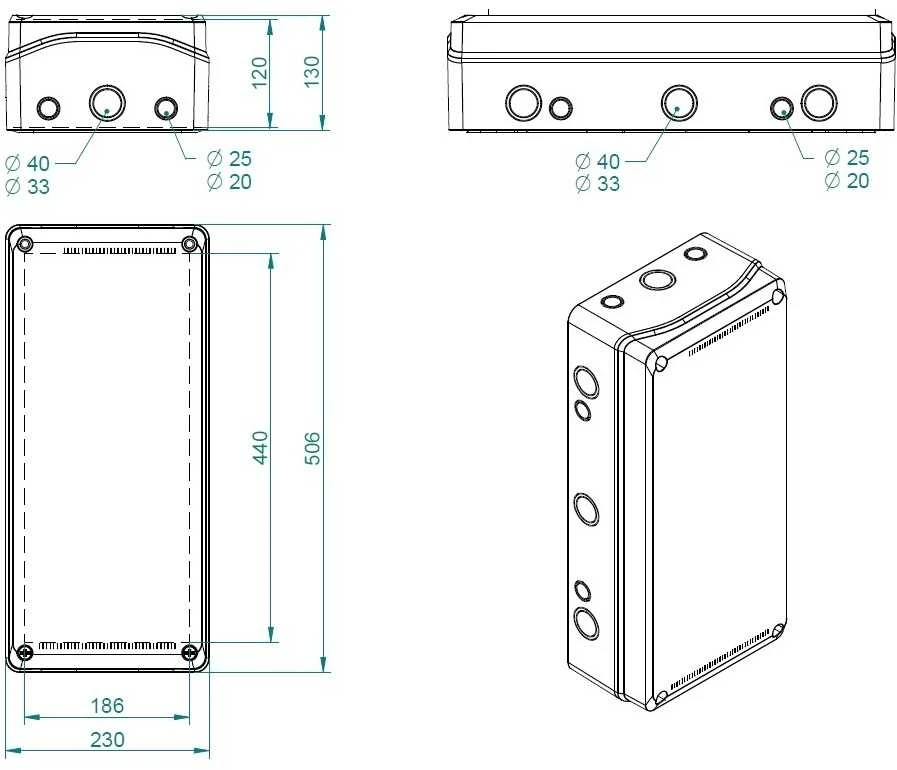 ATSIŠAKOJIMO DĖŽUTĖ INDUSTRIAL/506X230/EPN IP65 Elektro-Plast