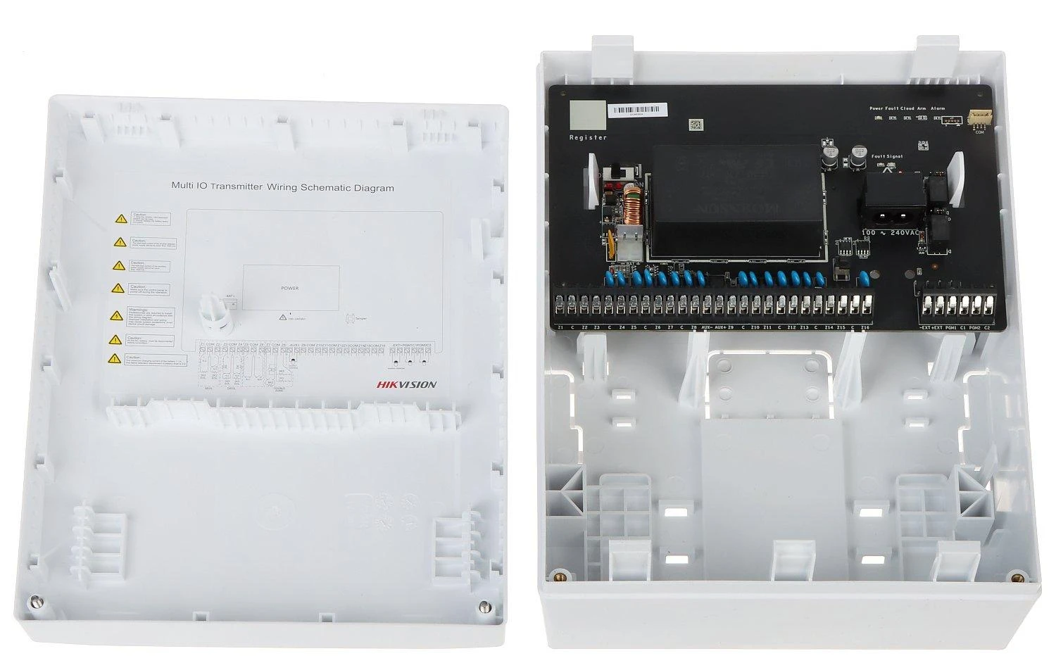 Hikvision DS-PM1-I16O2-WE atidarytas korpusas su komponentais