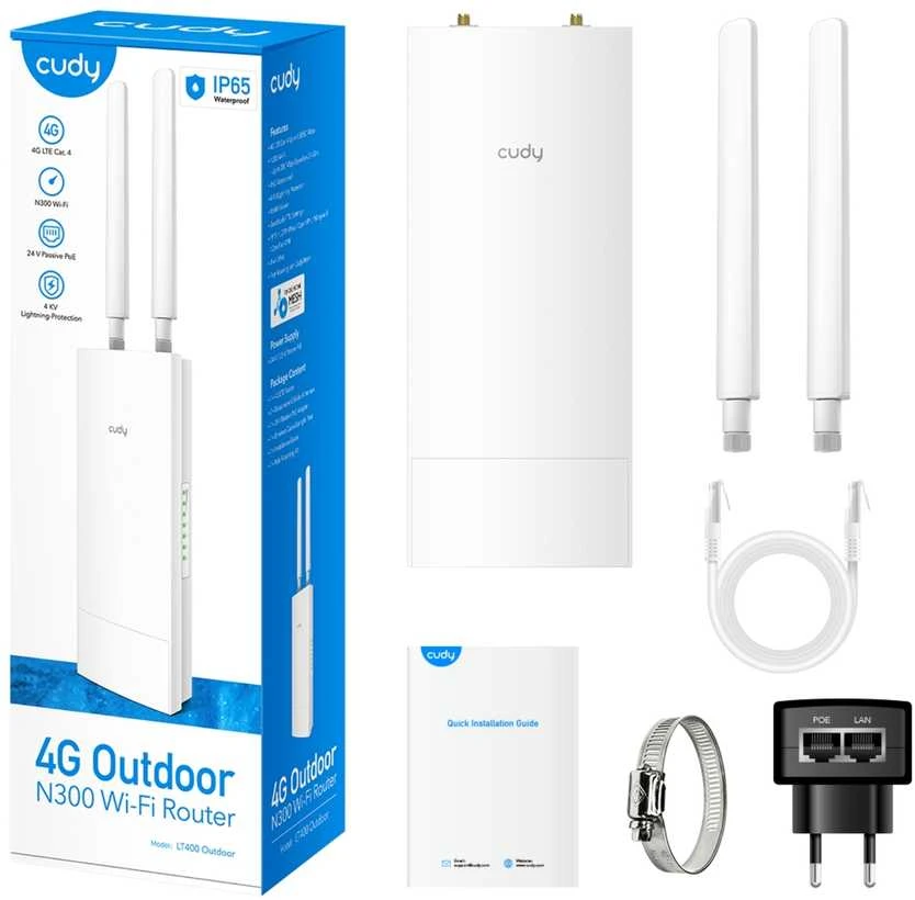Belaidis Maršrutizatorius - Cudy LT400 4G Vieno Juostos 300 Mbit/s Montuojamas Ant Sienos Baltas