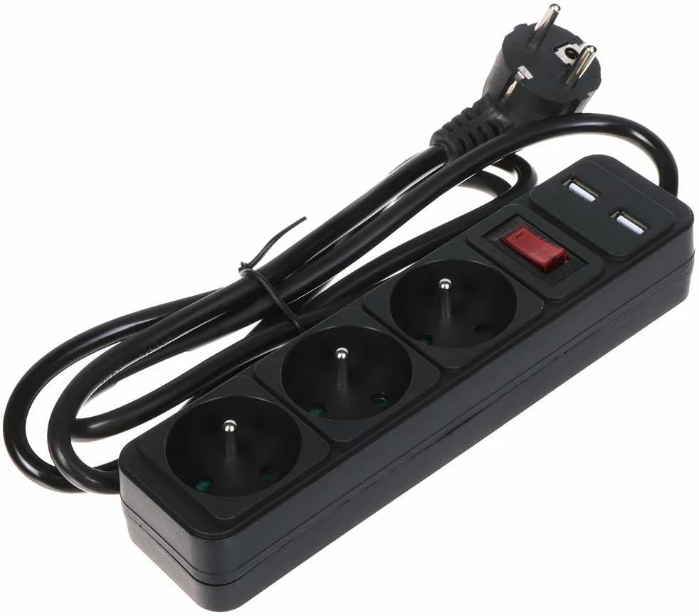 Blow DAUGIALIZDIS LAIDO ILGIKLIS PR-1.5M-3G-SW/USB/B (3 LIZDAI + 2 USB) 1.3 m