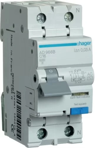 Automatinis jungiklis su srovės nuotėkio rele HAGER, 2P C16A, AC-tipas, 30mA