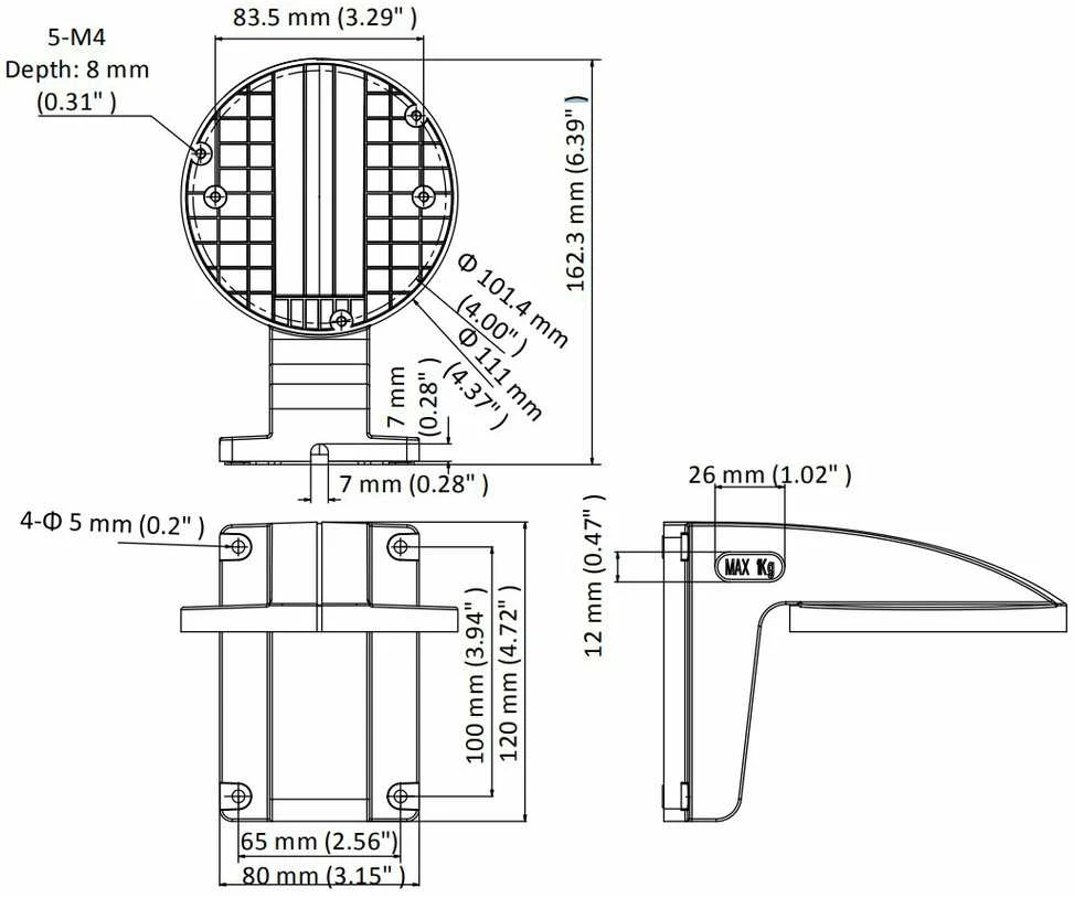 Hikvision DS-1258ZJ techninis brėžinys