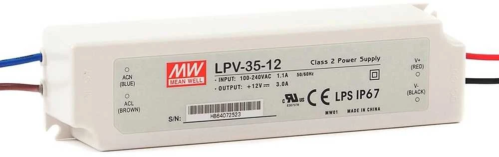 Impulsinis maitinimo šaltinis LED 12V 36W 3A IP67, Mean well, LPV-35-12