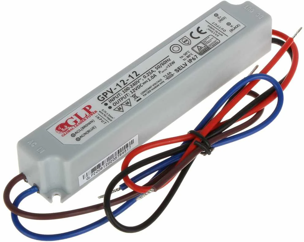 12W LED Maitinimo šaltinis GLP 12V IP67