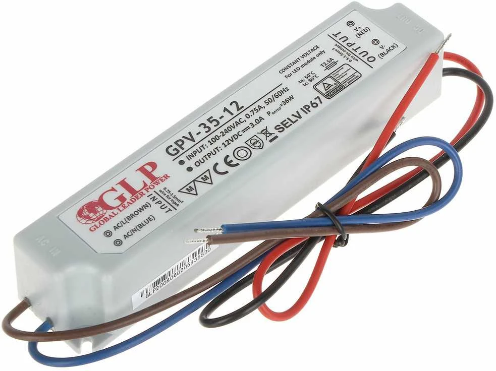 36W LED Maitinimo šaltinis GLP 12V IP67