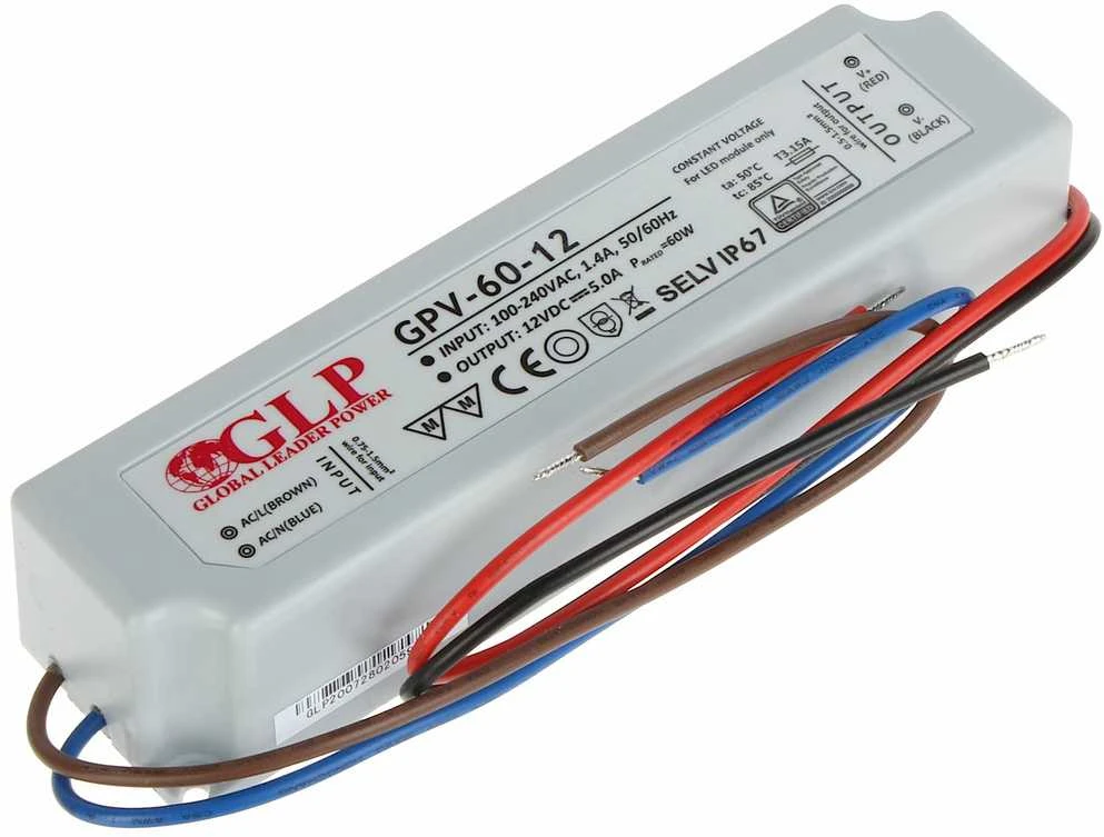 60W LED Maitinimo šaltinis GLP 12V IP67