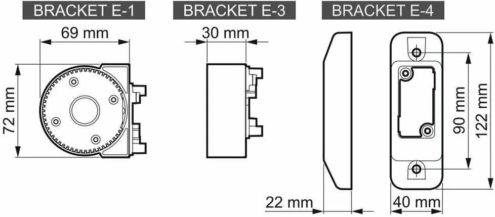 JUDĖJIMO JUTIKLIŲ MODULINĖS RANKENOS KORPUSAS BRACKET-E-1 SATEL