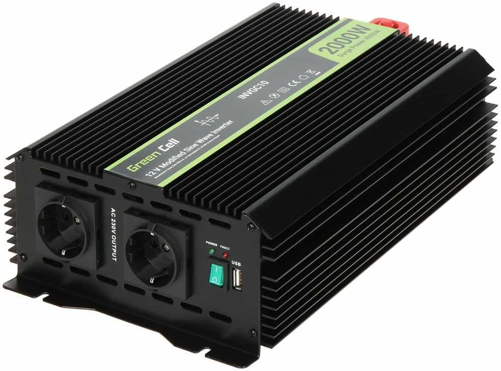 Green Cell Žalias Cell Žalias Cell PRO automobilio maitinimo inverteris 12V į 230V 2000W/4000W modifikuota sinusinė banga