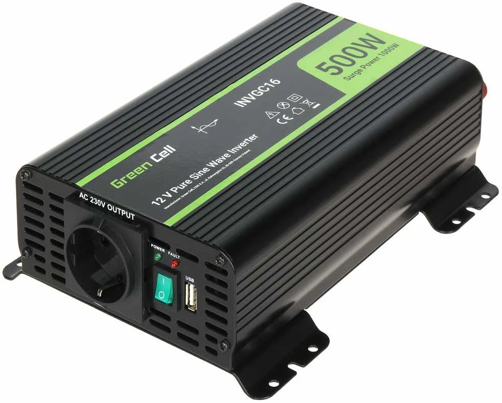 Green Cell Žalias Cell Inverteris Žalias Cell PRO 12V 230V 500W/1000W sinusinė išėjimo įtampa