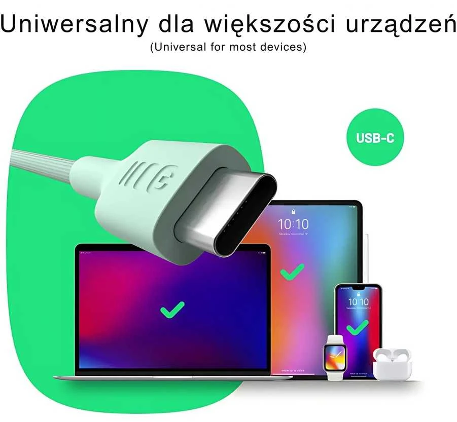 Green Cell Žalias Cell USB-C laidas 1.2 m 100 W Greencell PowerStream greito įkrovimo PD Snow Baltas