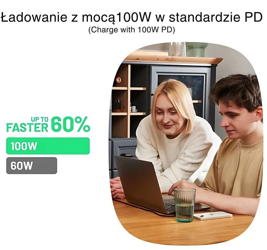 Green Cell Žalias Cell USB-C laidas 0.3 m 100 W Greencell PowerStream greito įkrovimo PD Snow Baltas