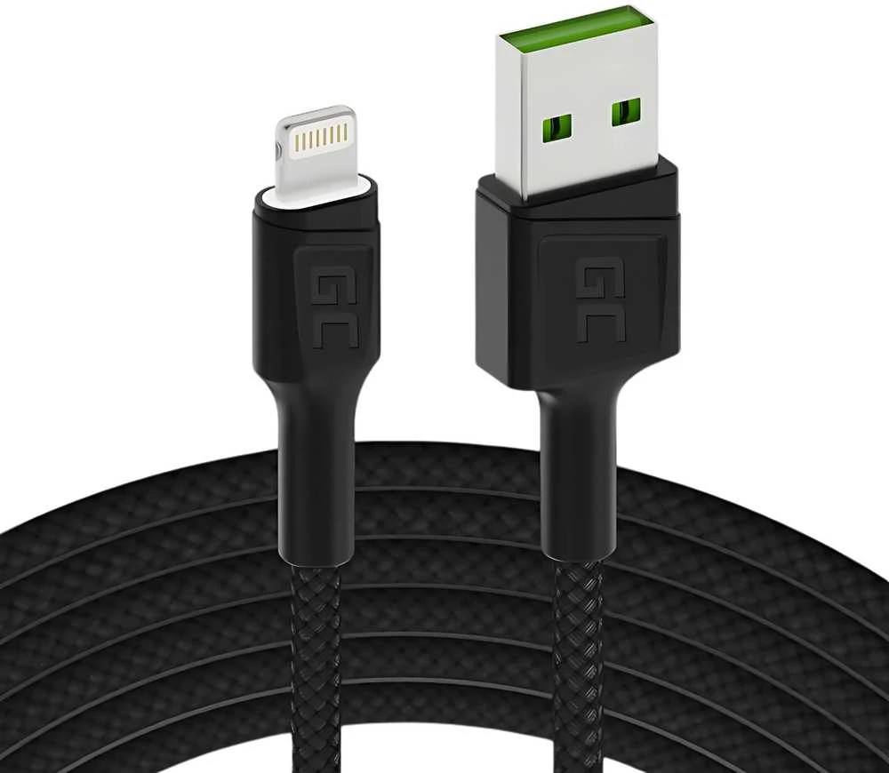 Žalias Cell Cable Žalias Cell Ray USB-A - Lightning Baltas LED 200cm su Apple 2.4A greito įkrovimo palaikymu
