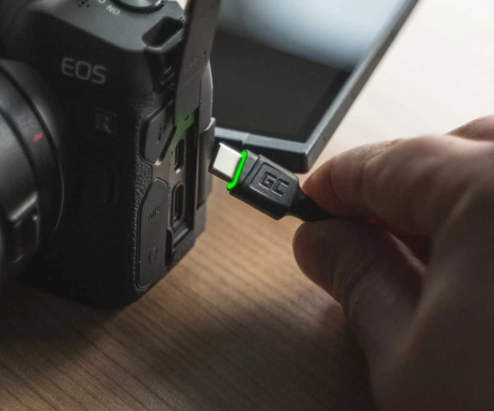 Green Cell Žalias Cell Cable Žalias Cell Ray USB-A - USB-C Žalias LED 200cm su Ultra Charge QC3.0 greito įkrovimo palaikymu