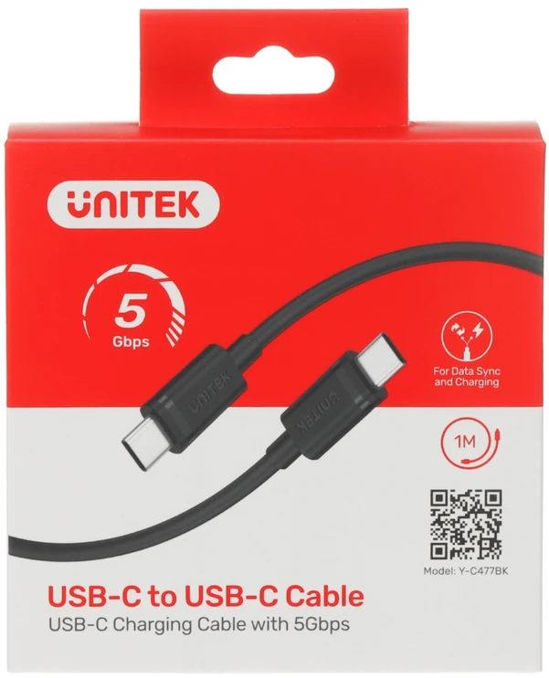 UNITEK Y-C477BK Unitek C tipo USB kabelis į C tipo USB, Y-C477BK