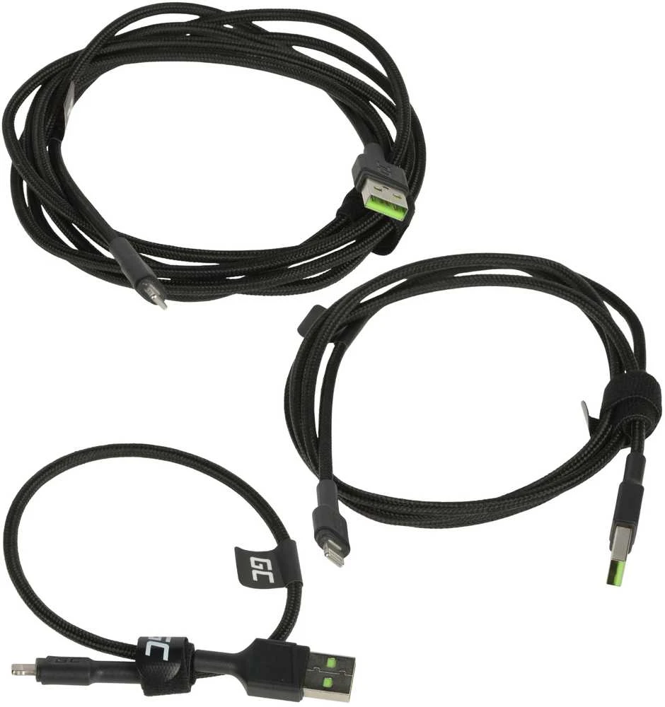 Green Cell Žalias Cell Žalias CELL 3x Kabelis GC Ray USB - Lightning 30cm 120cm 200cm baltas LED apšvietimas