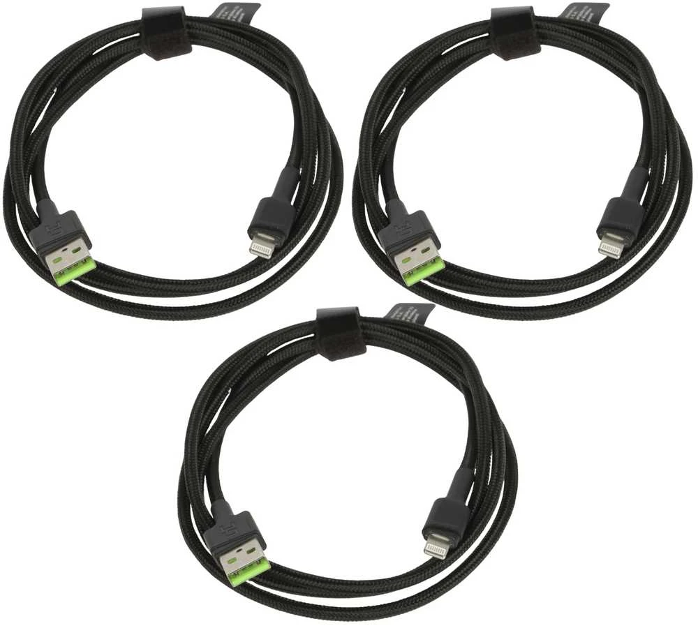 Green Cell Žalias Cell 3x kabelis Žalias Cell GC Ray USB - 120 cm žaibas, skirtas iPhone, iPad, iPod, baltas LED, greitas įkrovimas