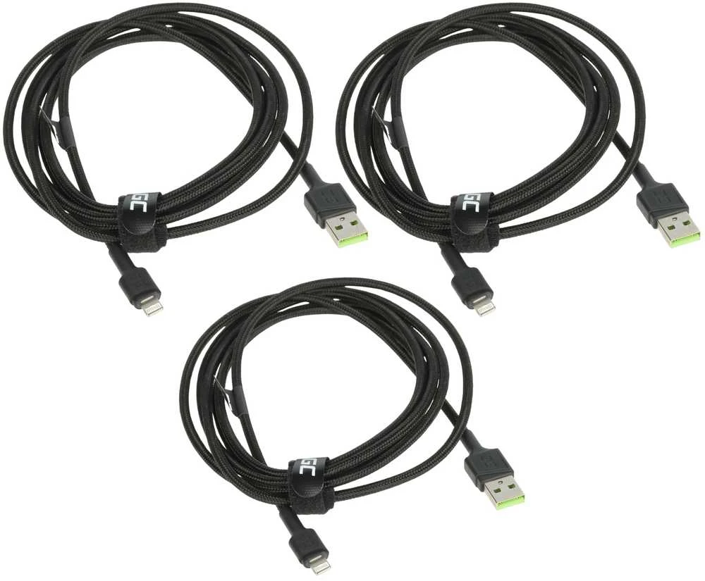 Green Cell Žalias Cell Žalias CELL 3x Kabelis GC Ray USB - Lightning 200cm baltas LED apšvietimas