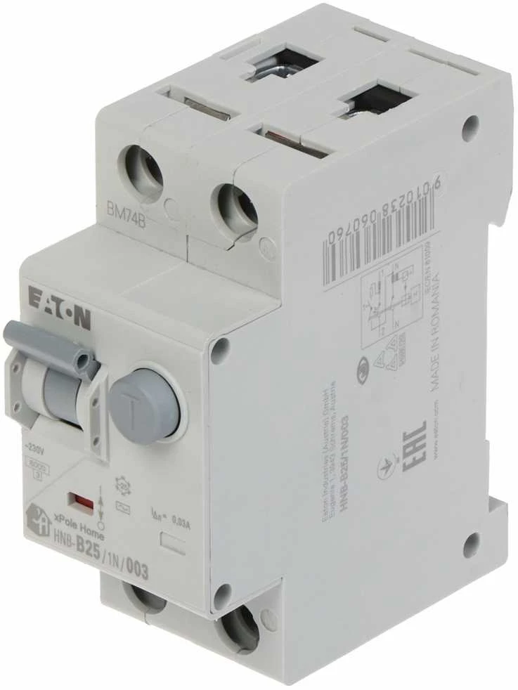 LIKUTINĖS SROVĖS GRANDINĖS PERTRAUKIKLIS HNB-B25/1N/003 VIENFAZIS, AC TIPAS 30 mA 25 A EATON
