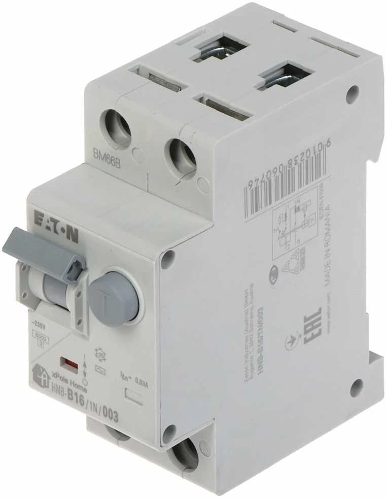 LIKUTINĖS SROVĖS GRANDINĖS PERTRAUKIKLIS HNB-B16/1N/003 VIENFAZIS, AC TIPAS 30 mA 16 A EATON