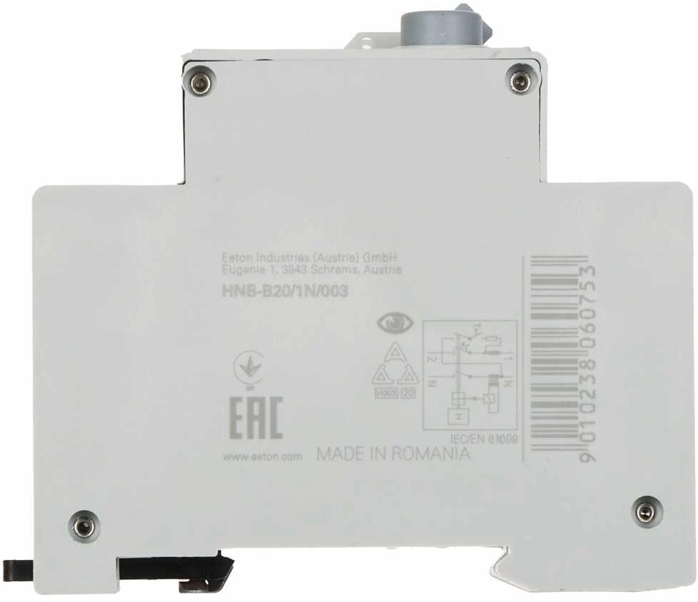 LIKUTINĖS SROVĖS GRANDINĖS PERTRAUKIKLIS HNB-B20/1N/003 VIENFAZIS, AC TIPAS 30 mA 20 A EATON