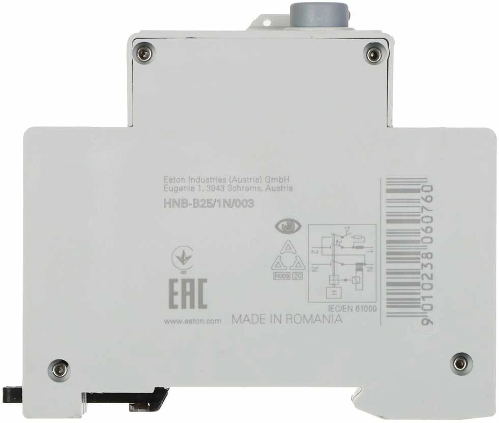LIKUTINĖS SROVĖS GRANDINĖS PERTRAUKIKLIS HNB-B25/1N/003 VIENFAZIS, AC TIPAS 30 mA 25 A EATON