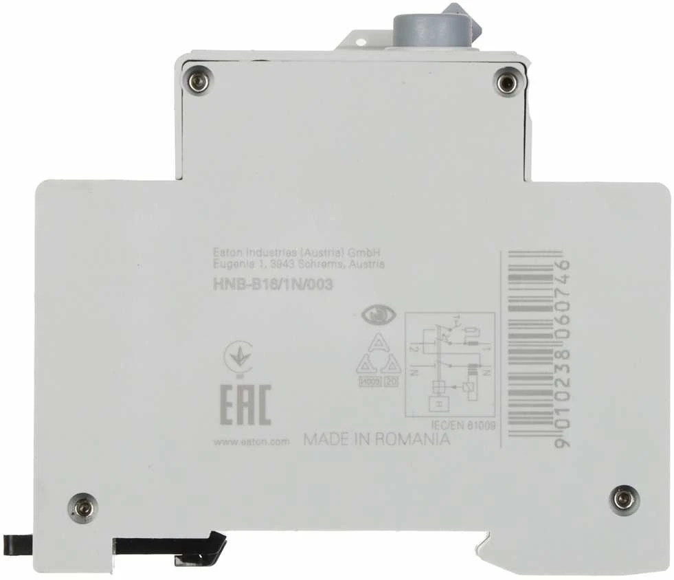 LIKUTINĖS SROVĖS GRANDINĖS PERTRAUKIKLIS HNB-B16/1N/003 VIENFAZIS, AC TIPAS 30 mA 16 A EATON