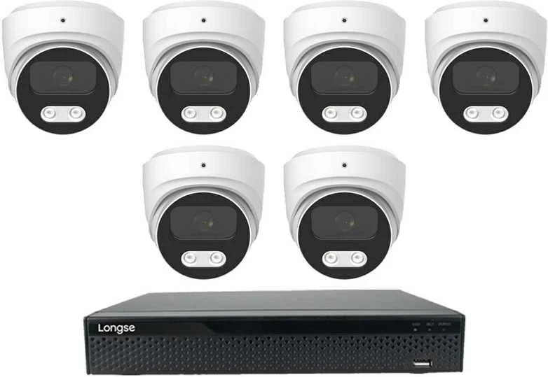 8 megapikselių raiškos IP kamerų komplektas Longse - 5- 8 kameros CMSBKL8RC Hybrid light, žmogaus ir automobilio detekcija, Kamerų kiekis: 6, Vaizdo ir maitinimo kabeliai: Be kabelių